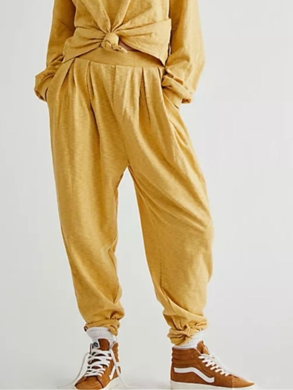 Free People‎ Beach Culver City Pleated Slouchy Pants Size XS Yellow Boho Casual